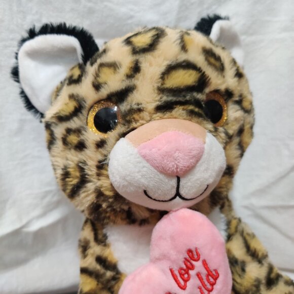 Leopard Plush Stuffed Animal Pink Heart Our Love Is Wild Cheetah Toy Cat 11" - Picture 2 of 7